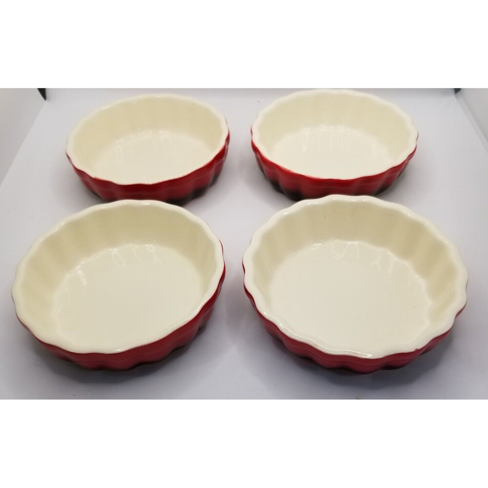 ROCQ Parisian Patisserie 5" Tart Flan Quiche Baking Ramekin Dish Red Ombre 4 ct